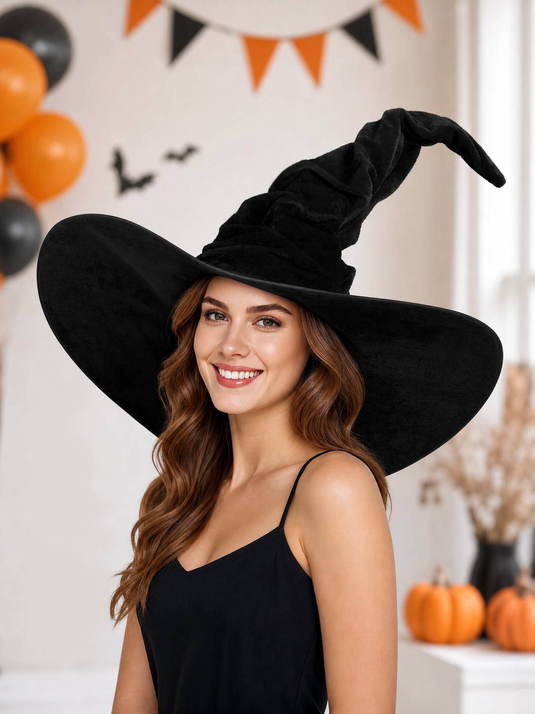 Halloween Witch Costume Hat with Wide Brim