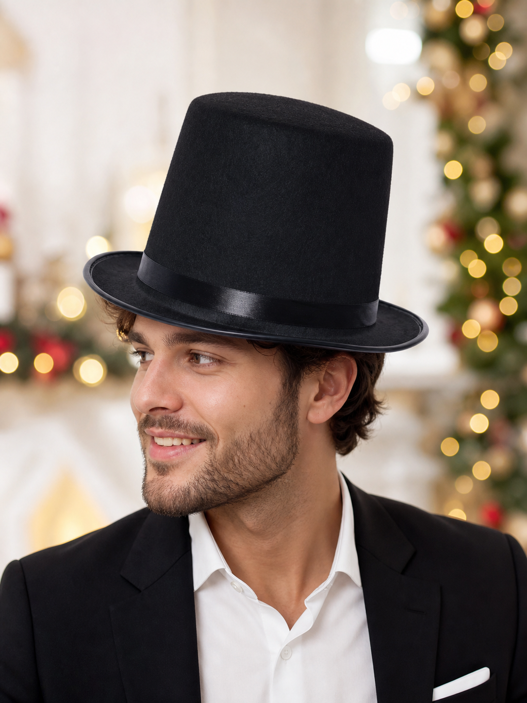 Black Carnival Top Hat with Wide Brim