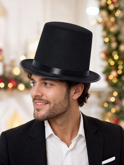 Black Carnival Top Hat with Wide Brim