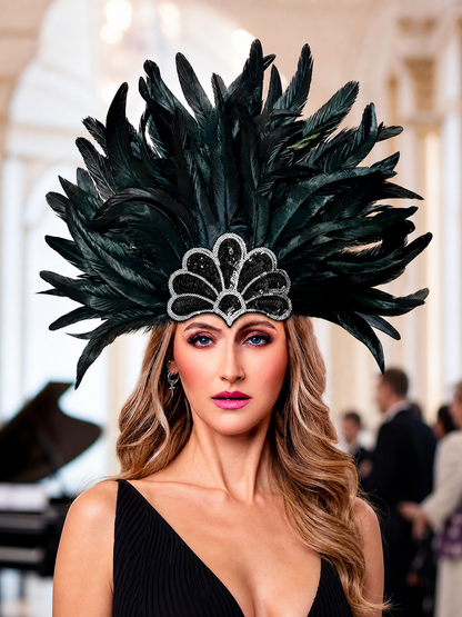 Black Feather and Sequin Headpiece