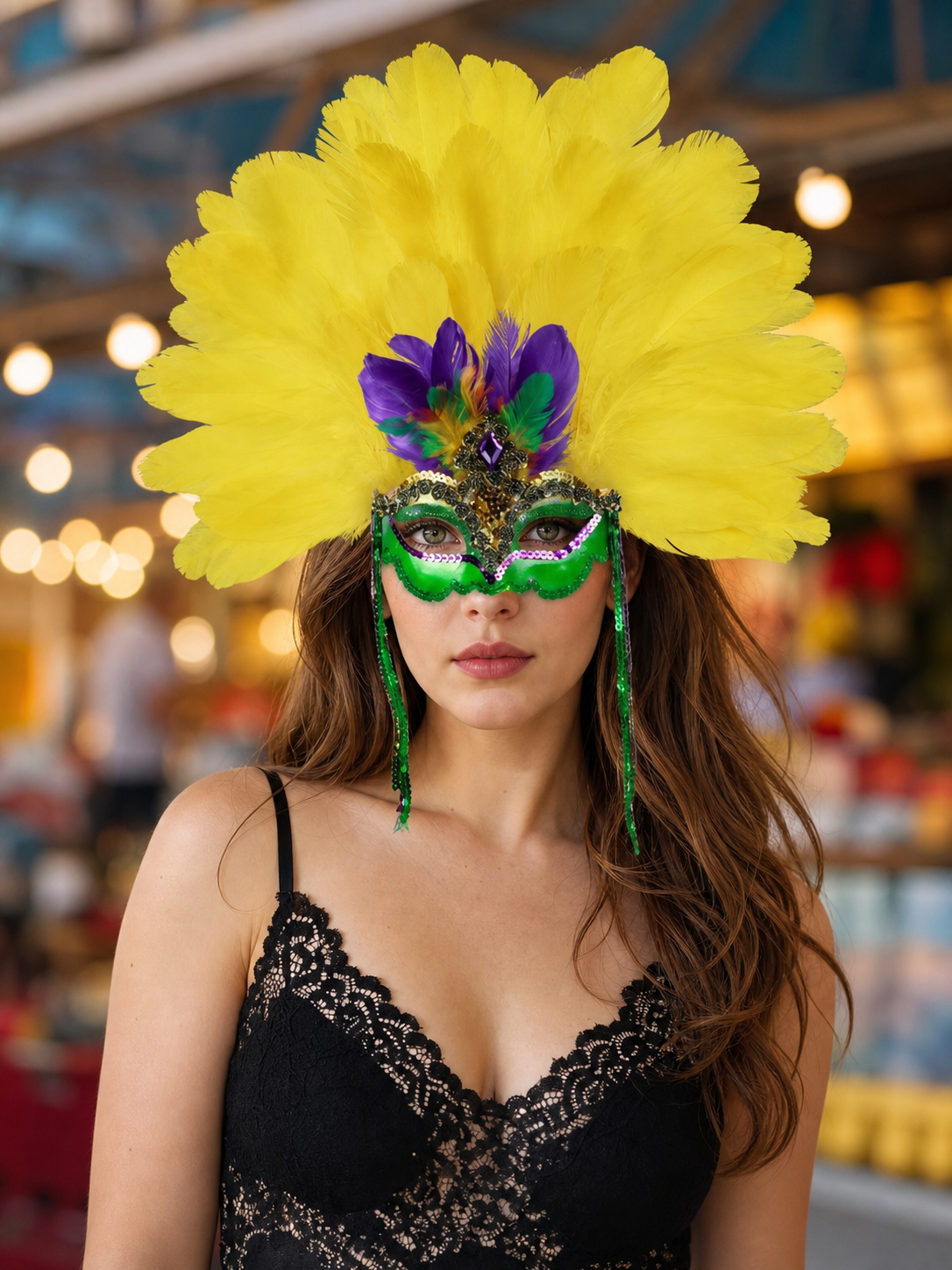 Carnival feather headdress with mask