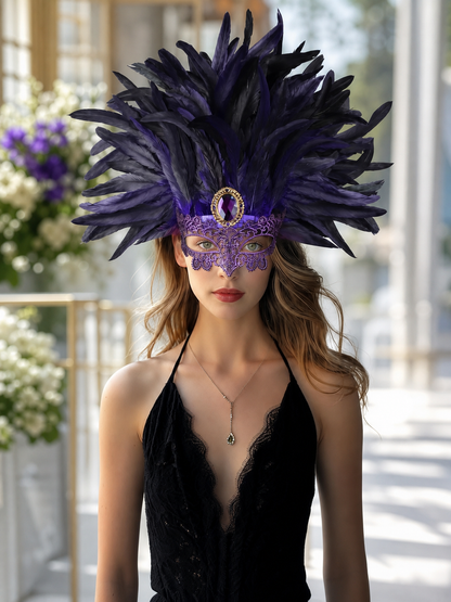 Carnival Feather Headpiece with Mask