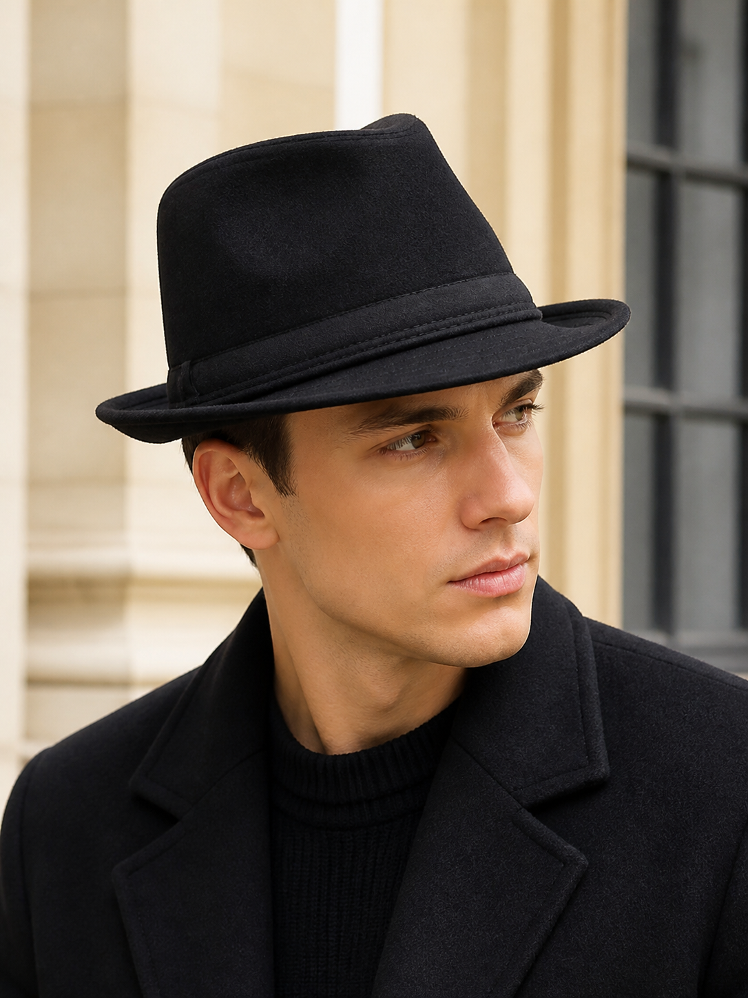 Black Carnival Fedora Hat with Wide Brim