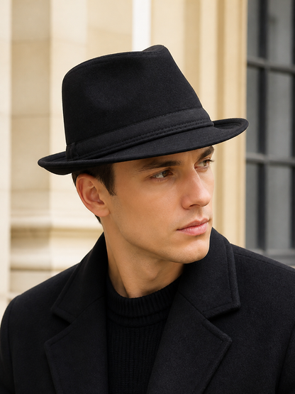 Black Carnival Fedora Hat with Wide Brim