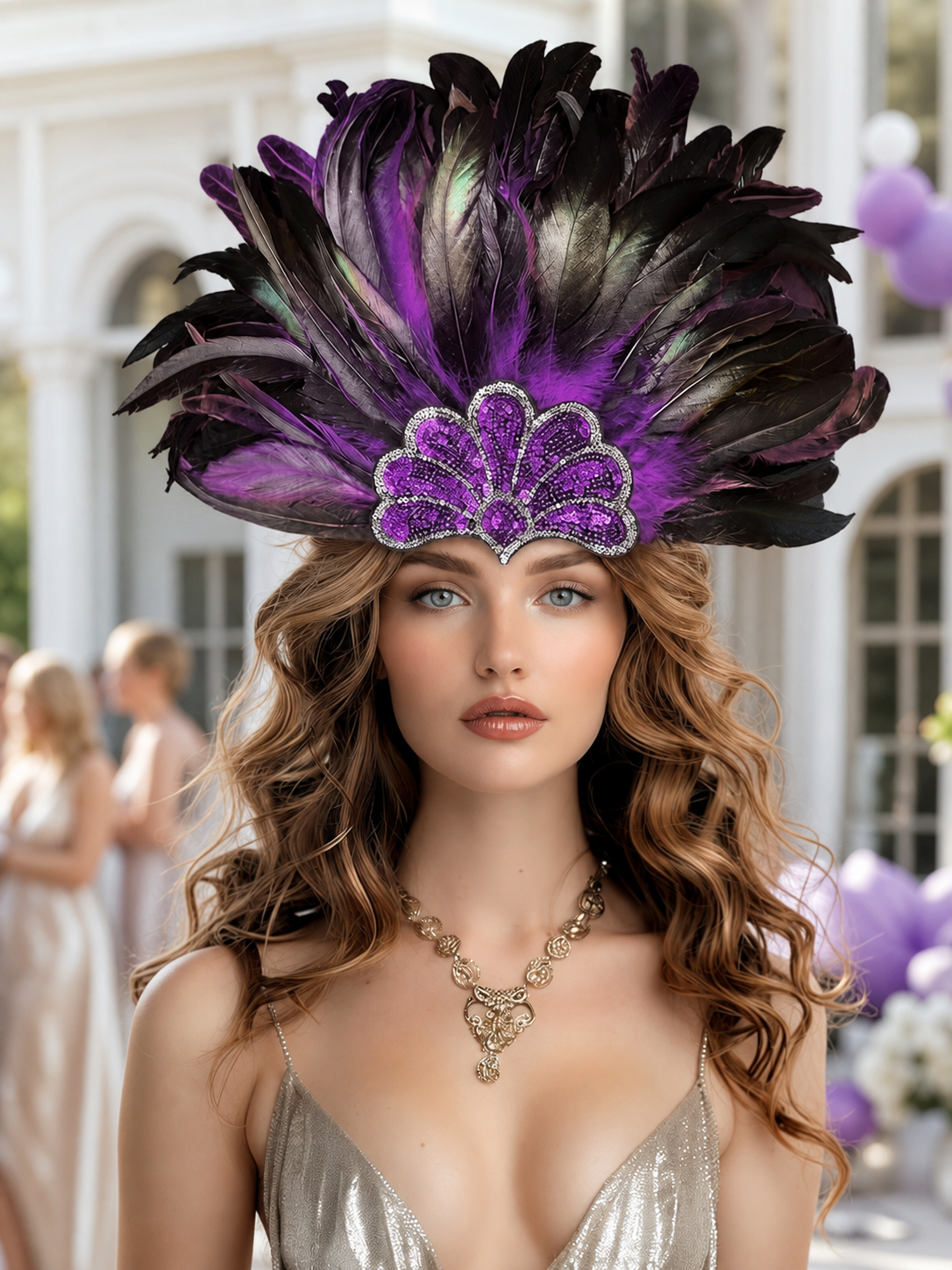 Carnival Headpiece with Purple Feathers