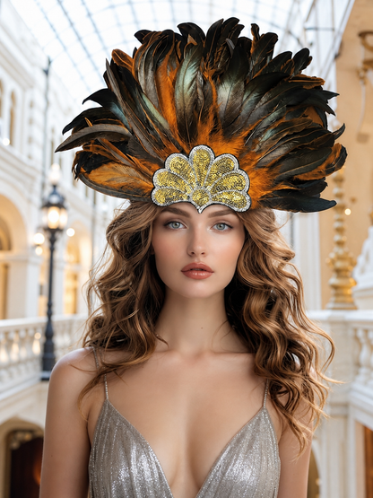 Feathered Headpiece with Gold Sequins
