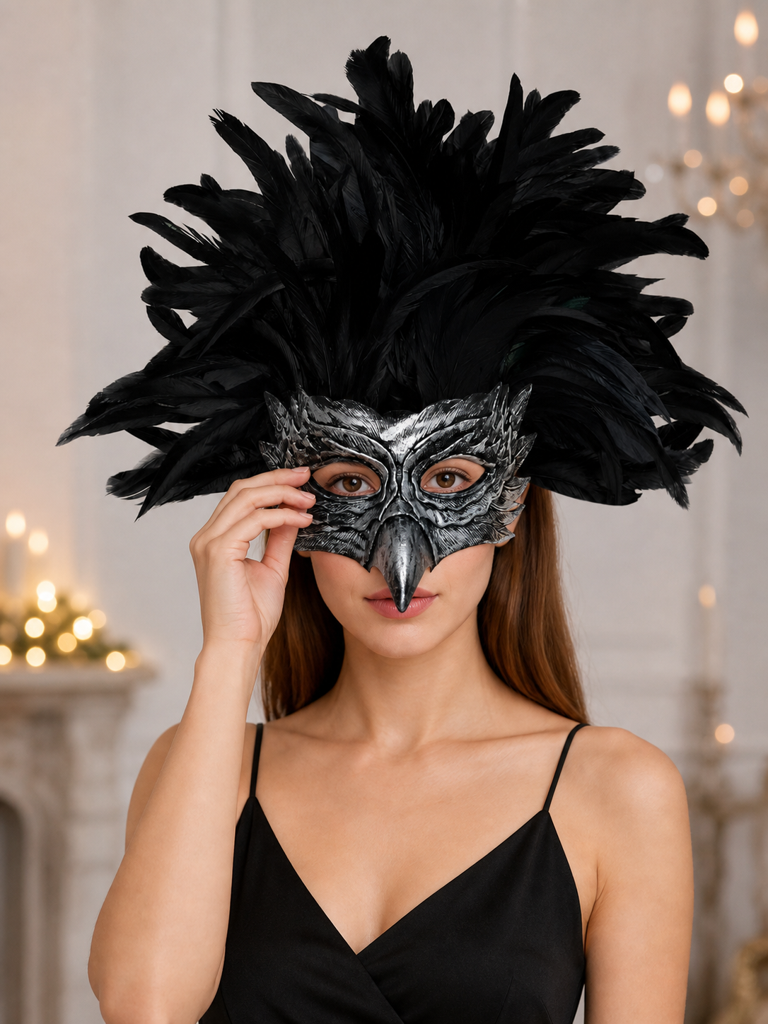 Carnival Eagle Mask with Black Feathers