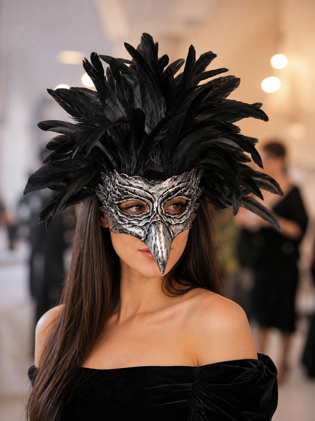 Carnival Eagle Mask with Black Feathers