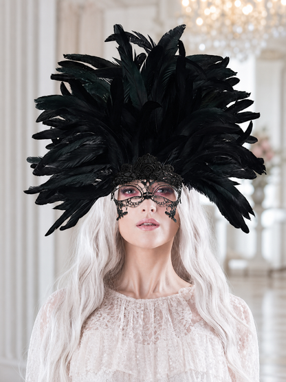 Carnival Feather Headpiece with Mask