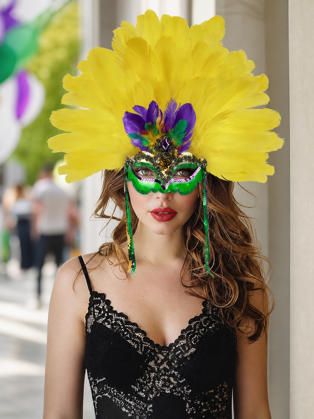 Carnival feather headdress with mask