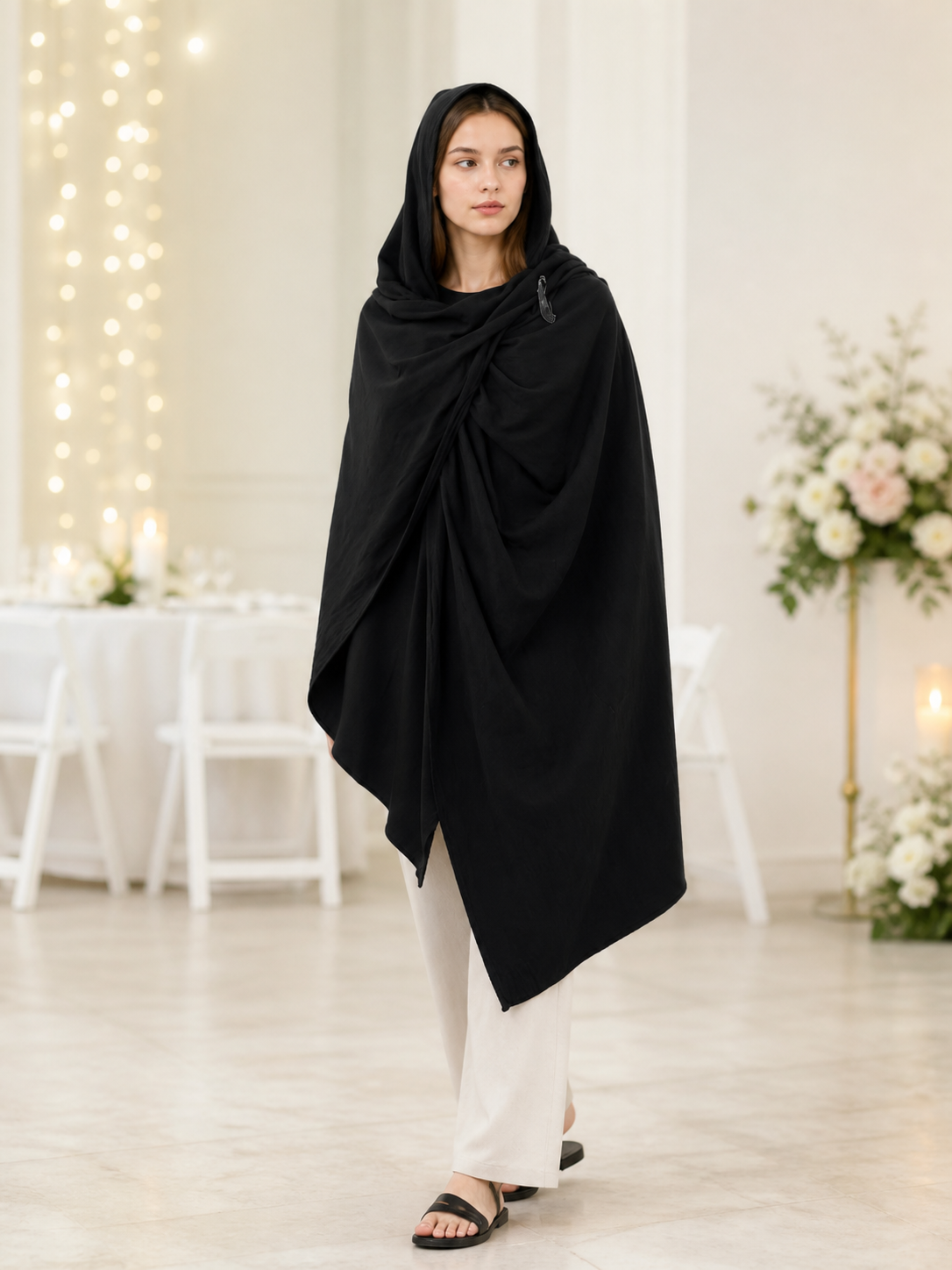 Black Hooded Carnival Cape, Loose Fit lifestyle view 3
