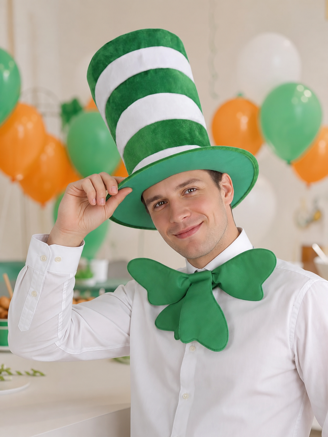 Carnival Top Hat in Green and White Stripes