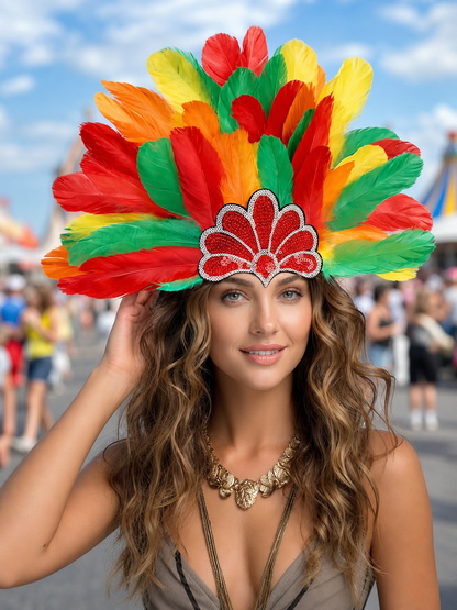 Multicolor feather carnival headpiece with beads product view 44