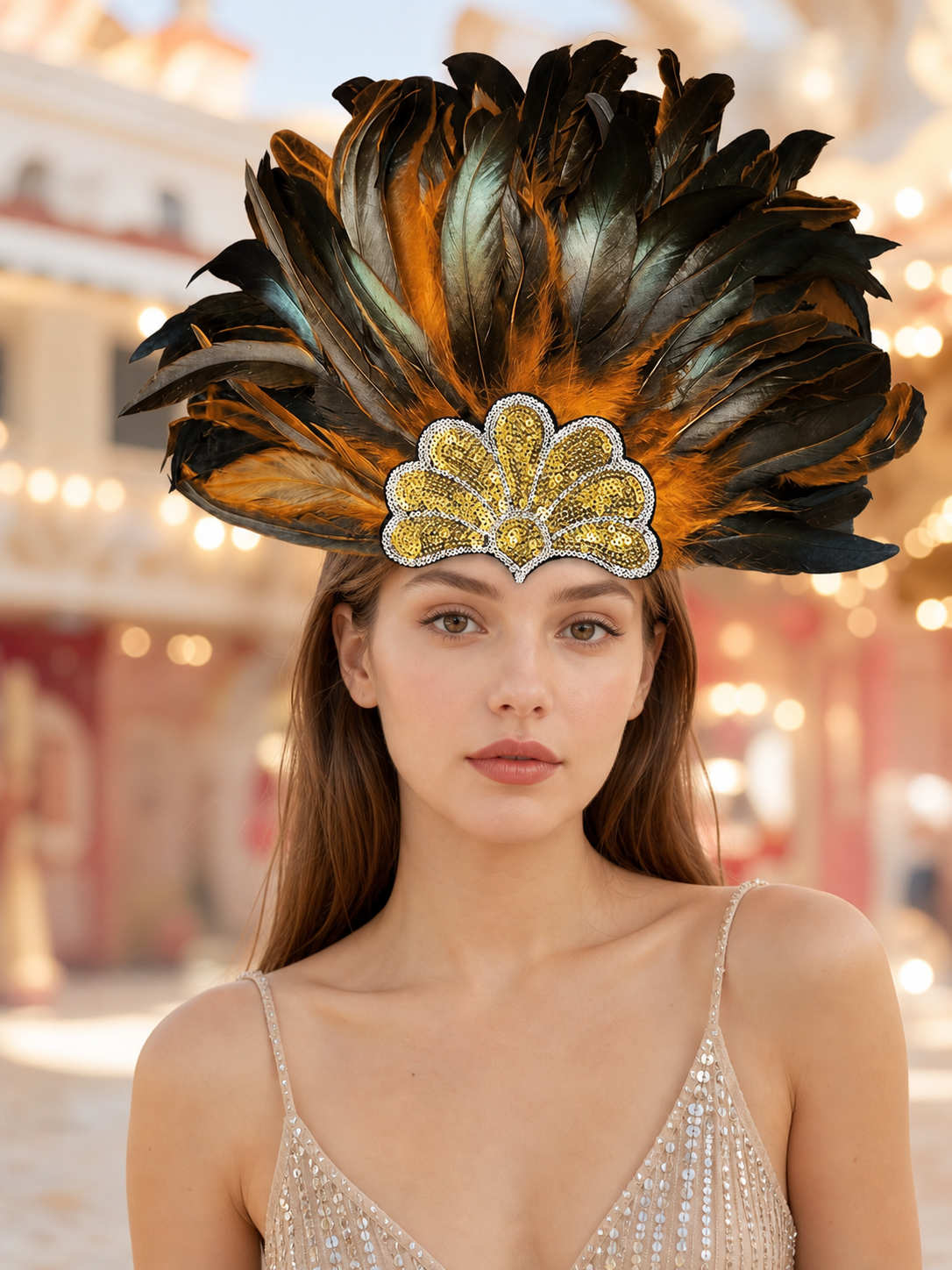 Feathered Headpiece with Gold Sequins