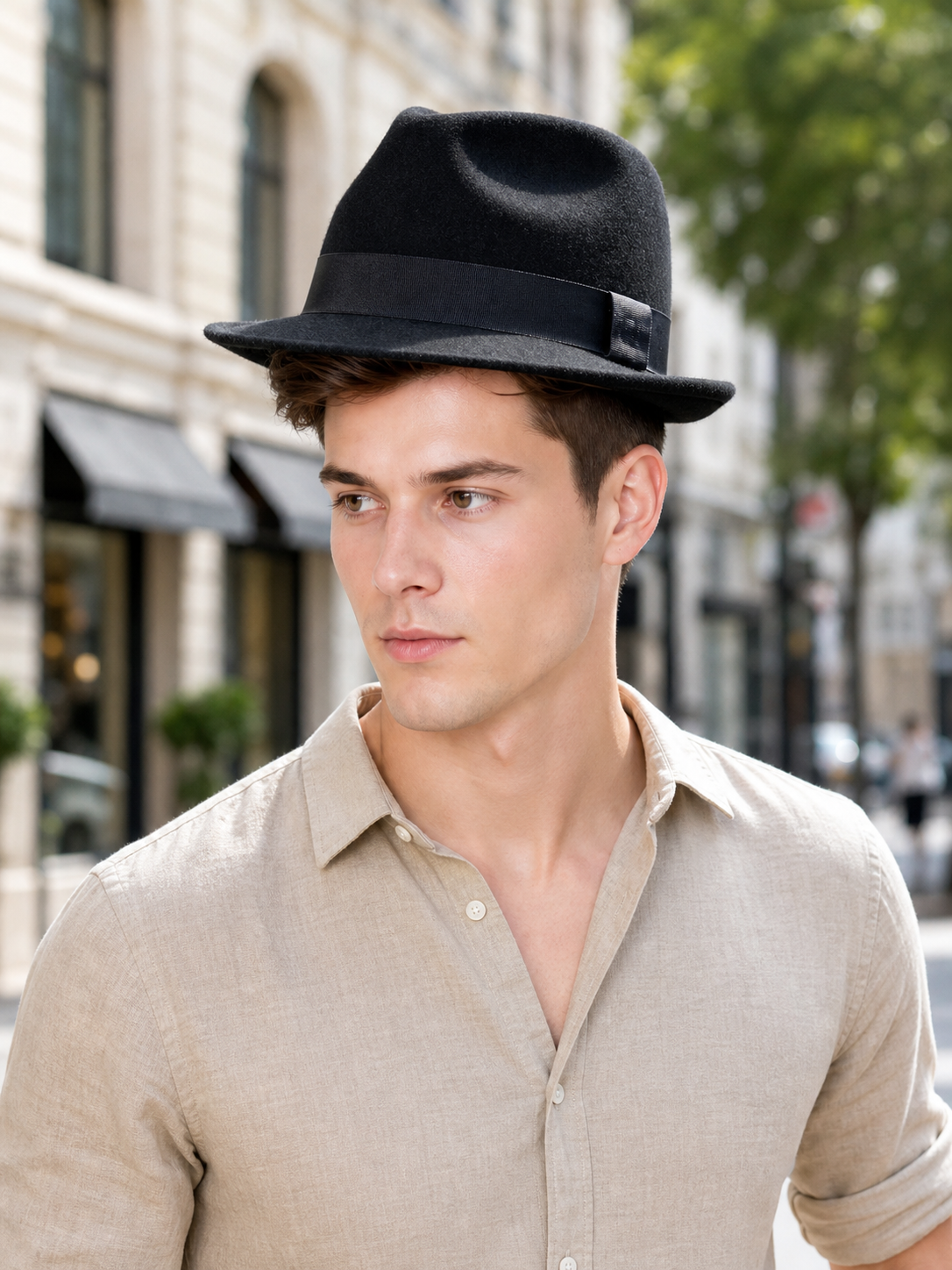Black carnival fedora hat with ribbon