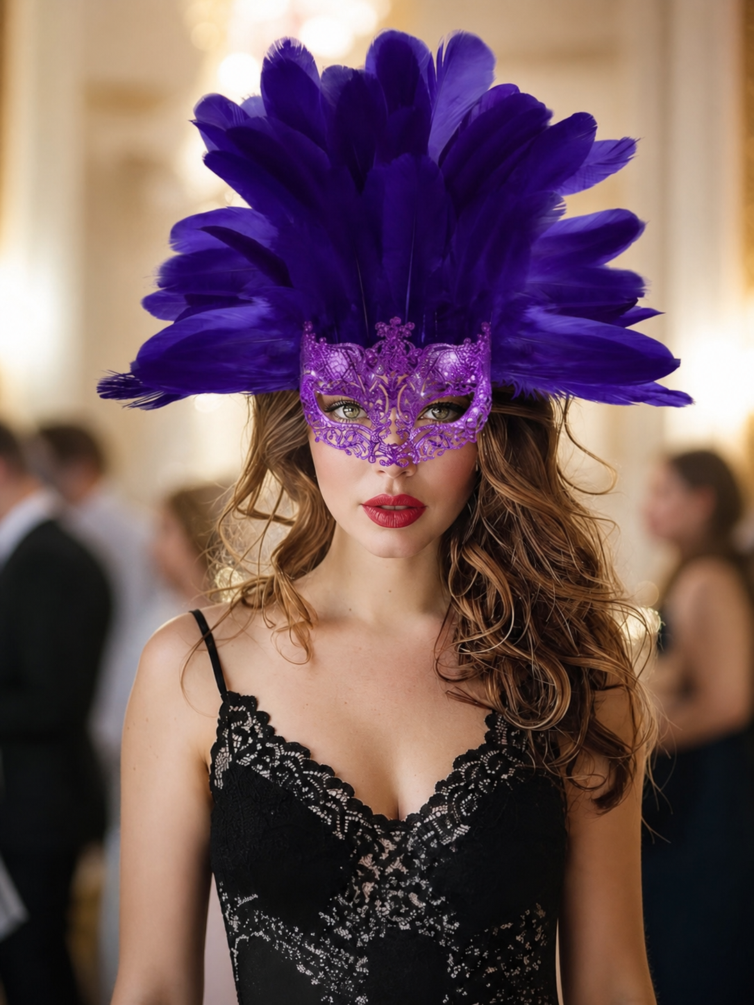Carnival Headpiece with Feathers and Mask