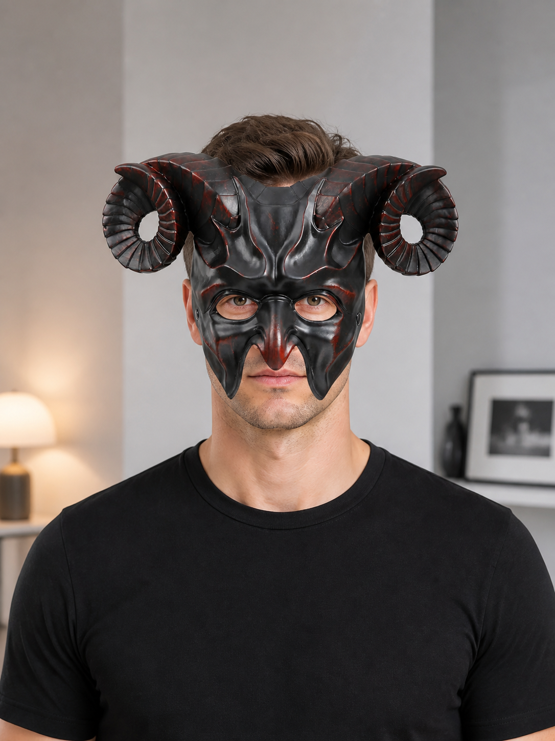 Black ram horn carnival mask product view 37