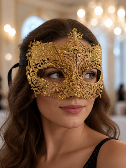 Masquerade Eye Mask with Gold Glitter