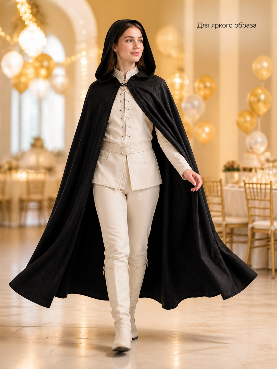 Black Long Hooded Cotton-Linen Cloak lifestyle view 6