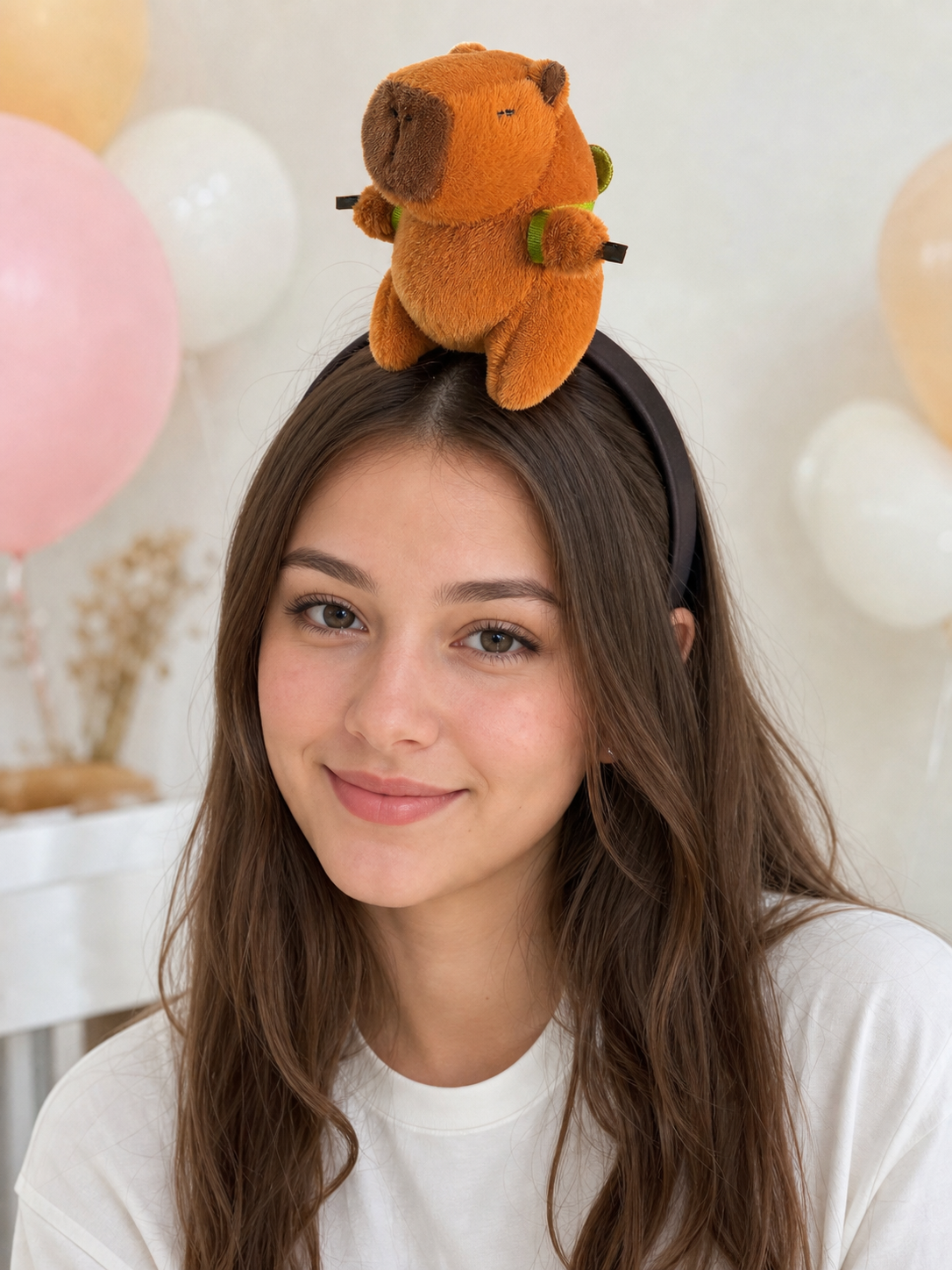 Carnival headband with a capybara in a turtle style