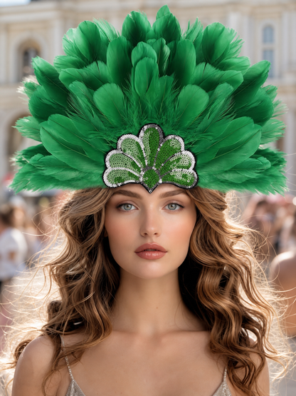 Carnival Headpiece with Green Feathers