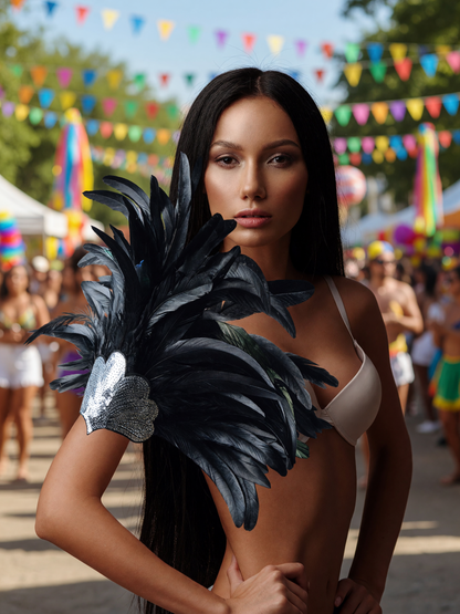 Feather carnival accessory with a silver heart