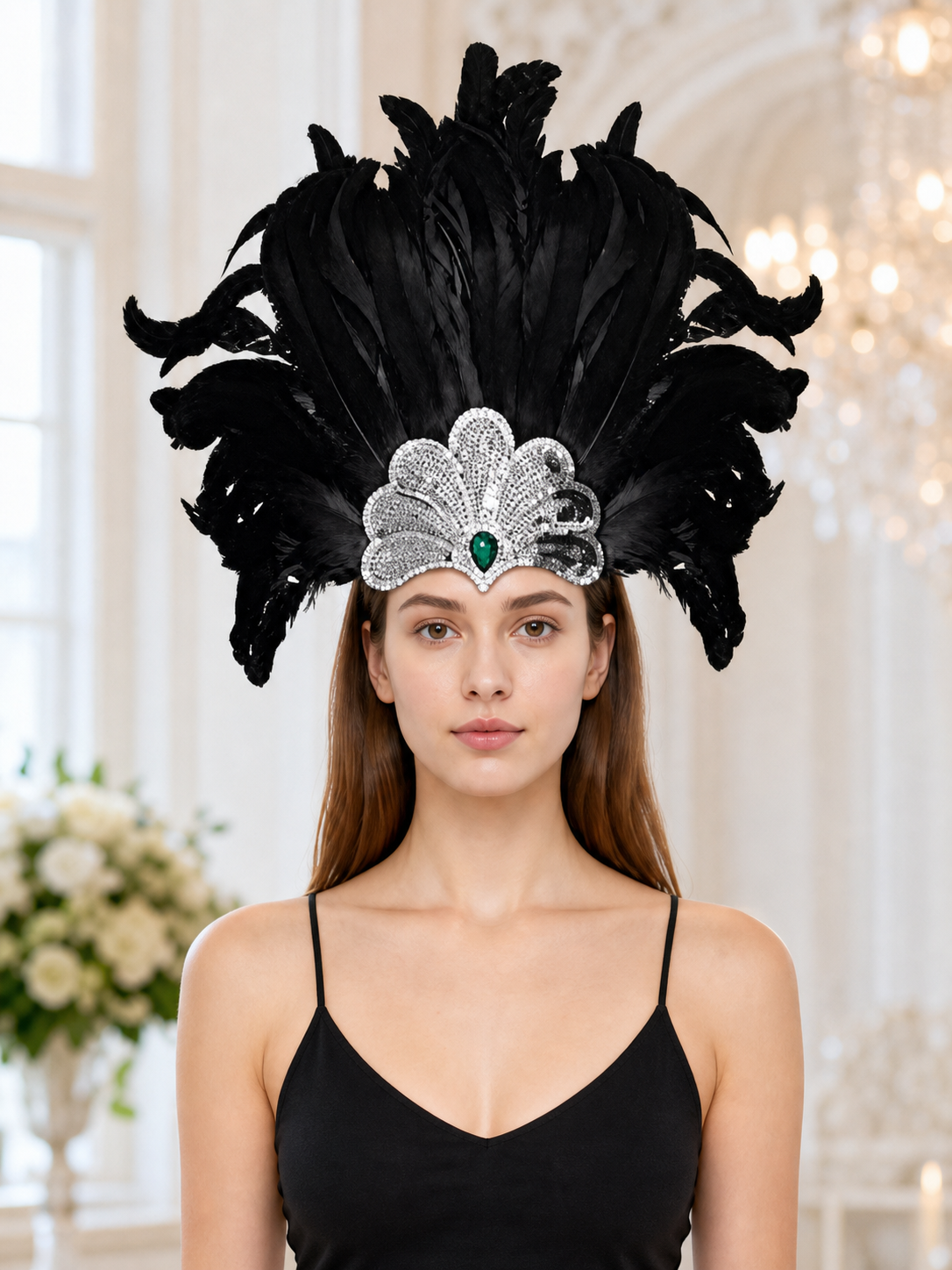 Feather and Bead Headpiece for Masquerade