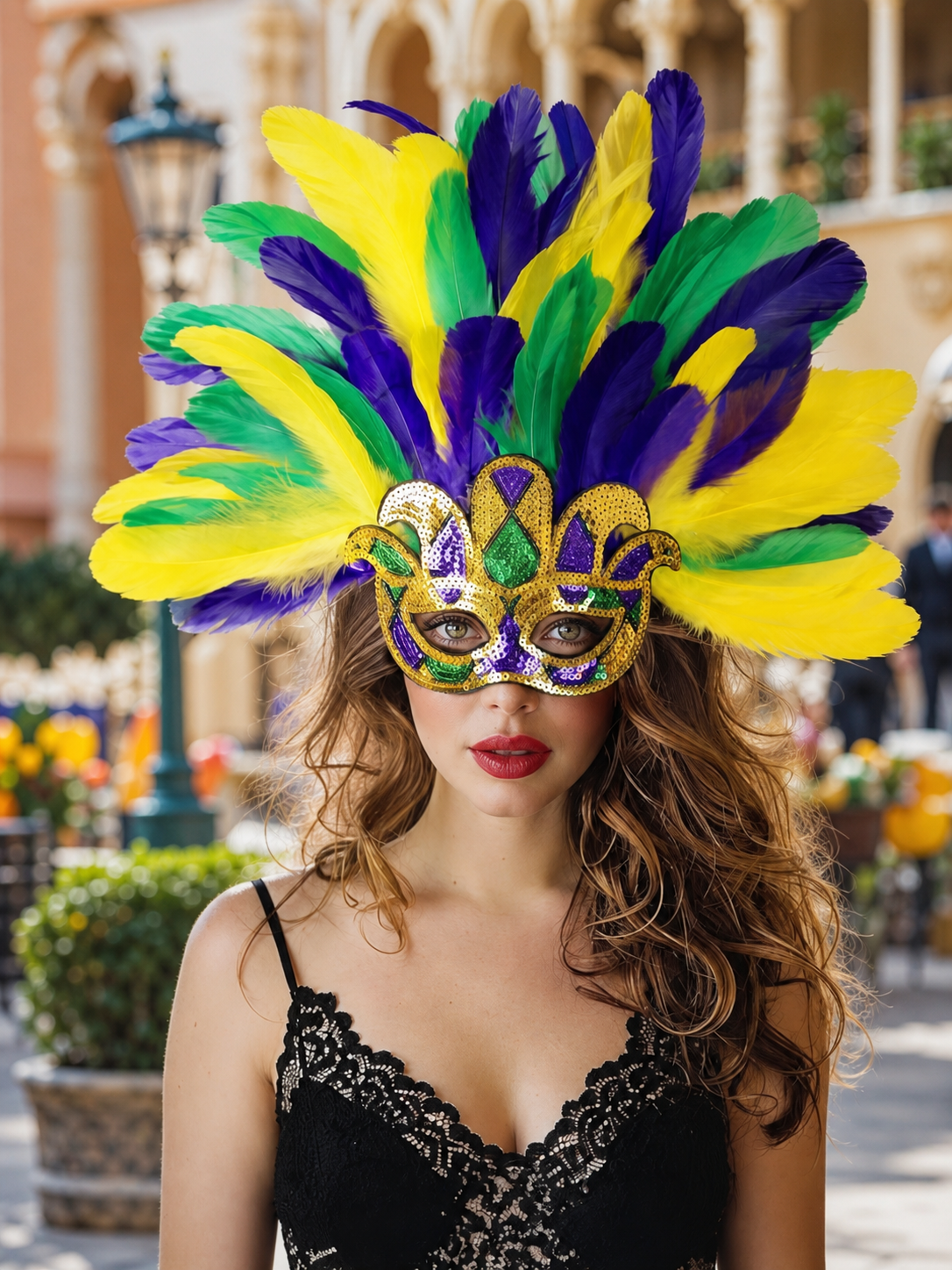 Carnival Headpiece with Feathers and Mask