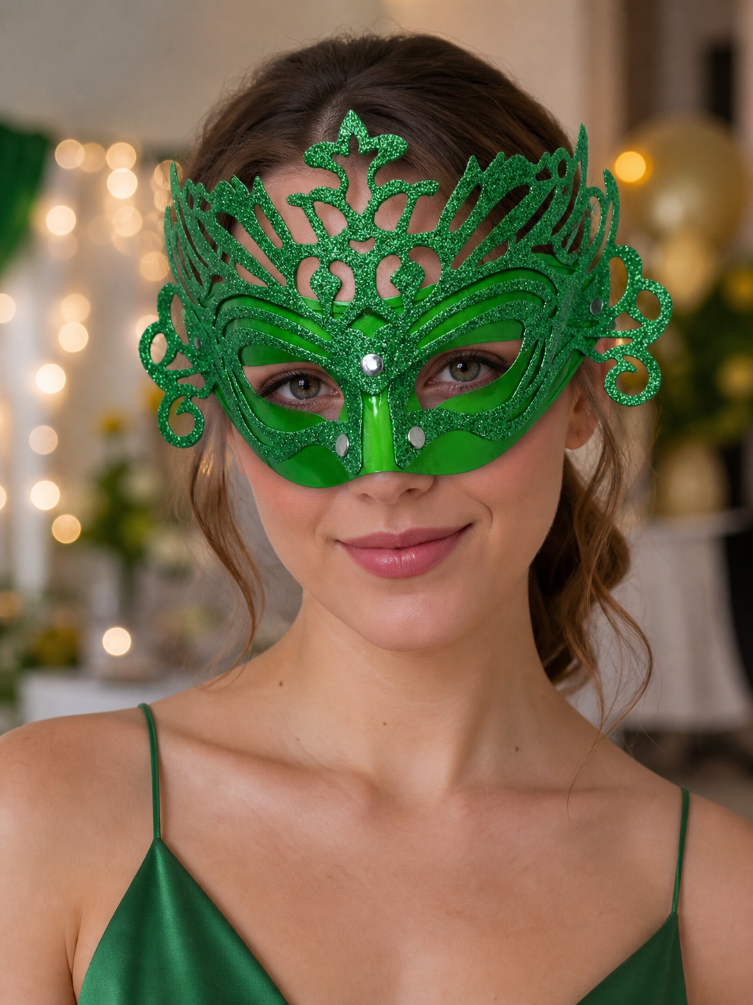 Green Glitter Carnival Headdress Mask