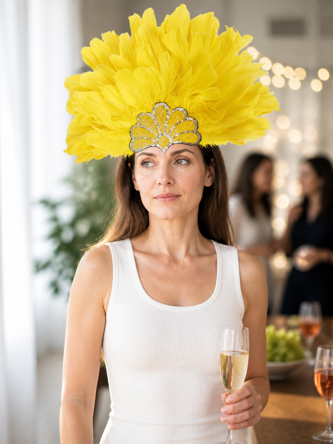 Yellow Carnival Headpiece with Gold Fan lifestyle view 3