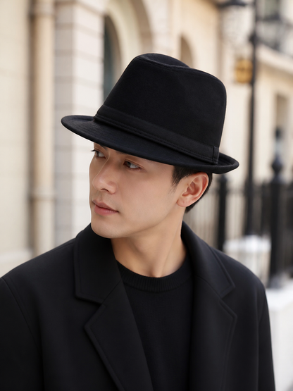 Black Carnival Fedora Hat with Wide Brim