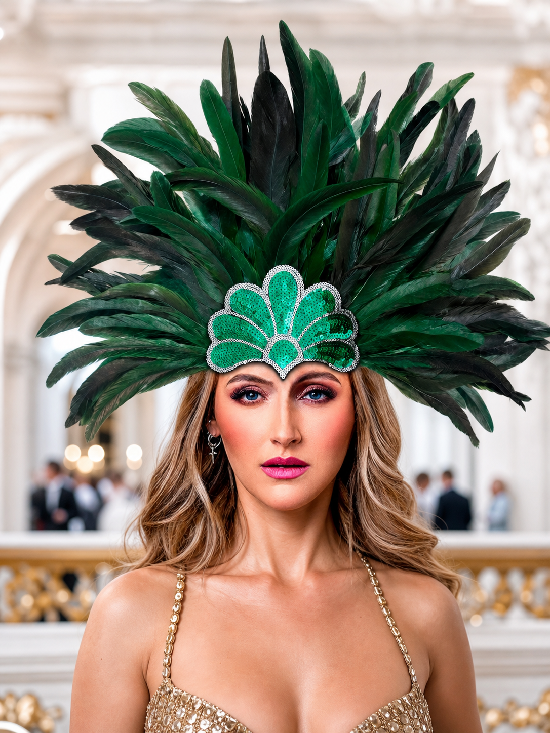 Carnival Headpiece with Green Feathers