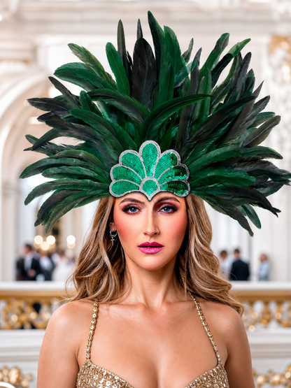 Carnival Headpiece with Green Feathers