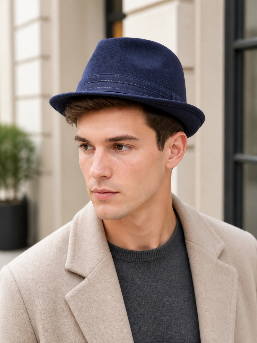 Dark Blue Wool Felt Carnival Bucket Hat
