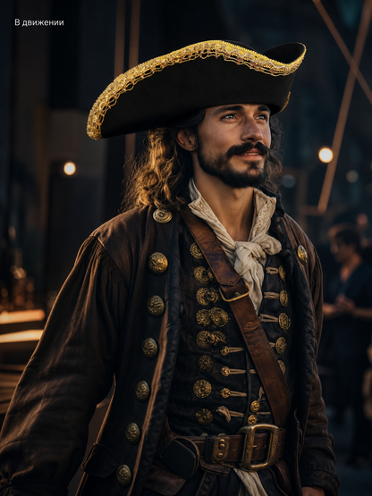 Black tricorn hat with gold trim product view 37