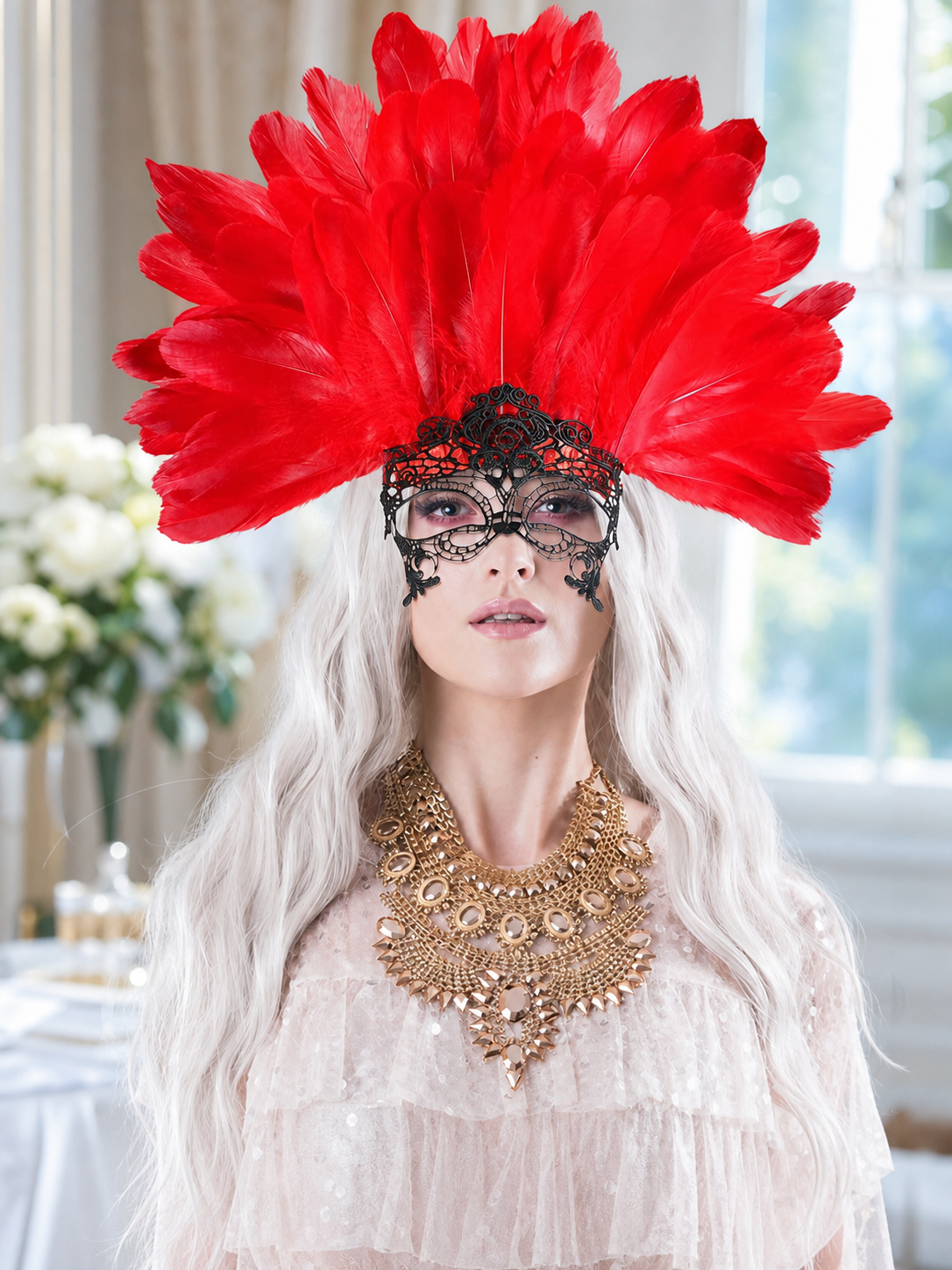 Carnival Headpiece with Red Feathers