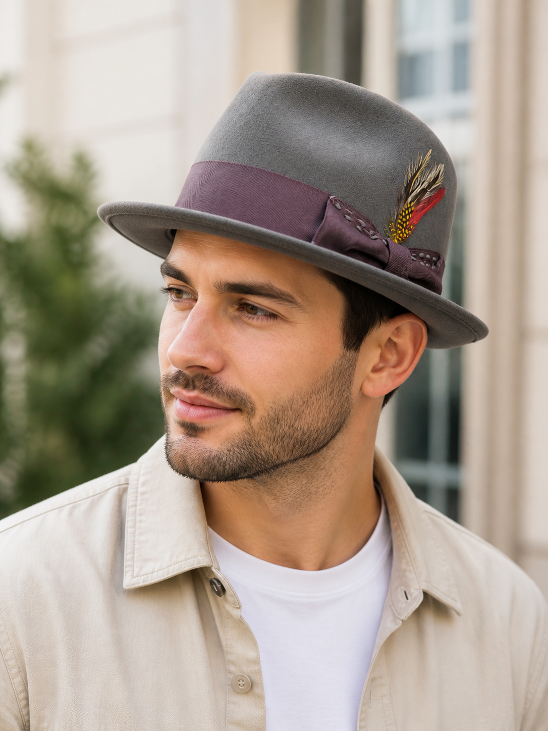 Carnival Fedora Hat with Feathers for Masquerade