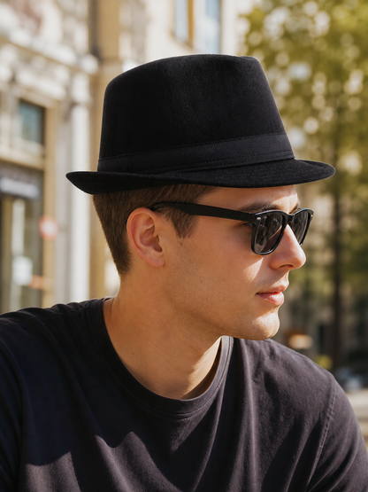 Carnival hat with black ribbon and brim