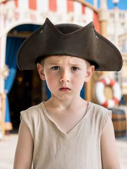 1pc Children's Dark Brown Tricorn Pirate Hat, Wide Curved Brim Costume Accessory for Pirate-Themed Dress-Up Parties and Role-Play