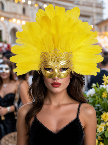 Carnival Headpiece with Feathers and Gold Decoration