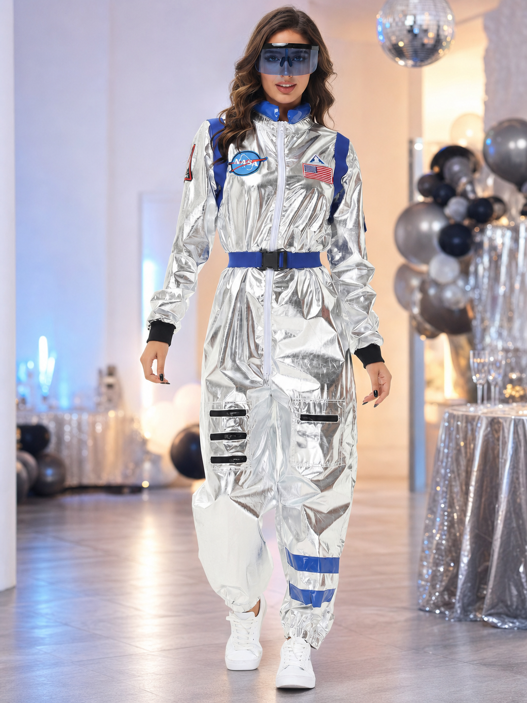 Space suit jumpsuit with patches and pockets