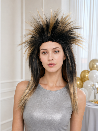 Black and blonde spiked mohawk wig product view 53