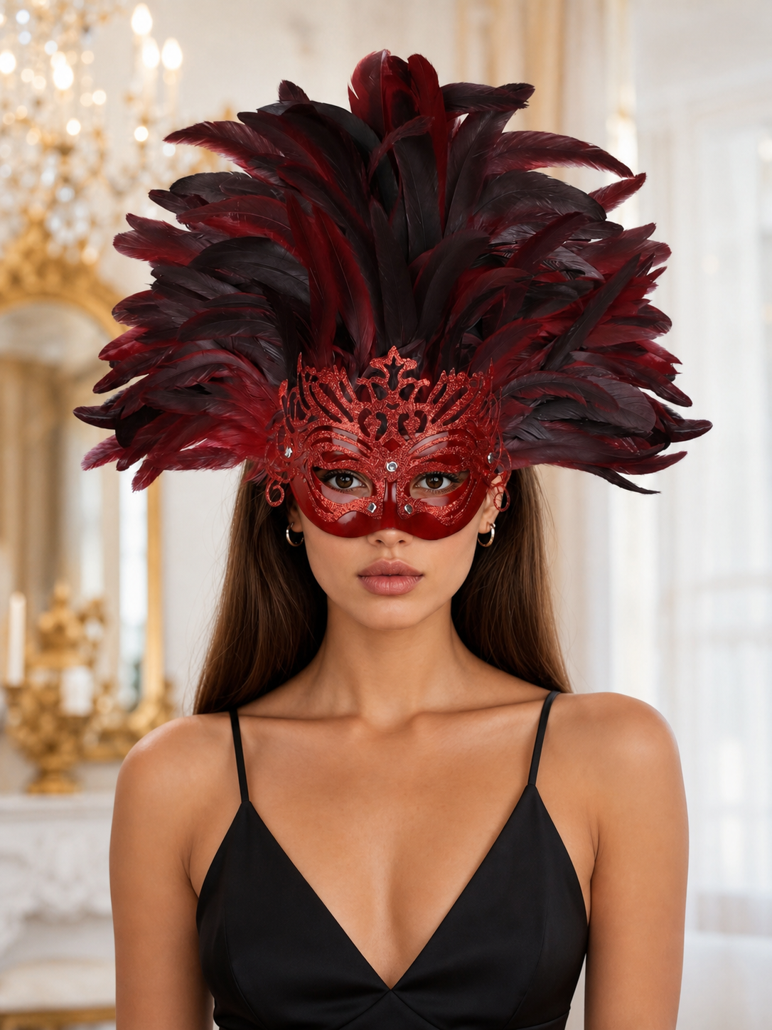 Carnival headpiece with feathers and mask