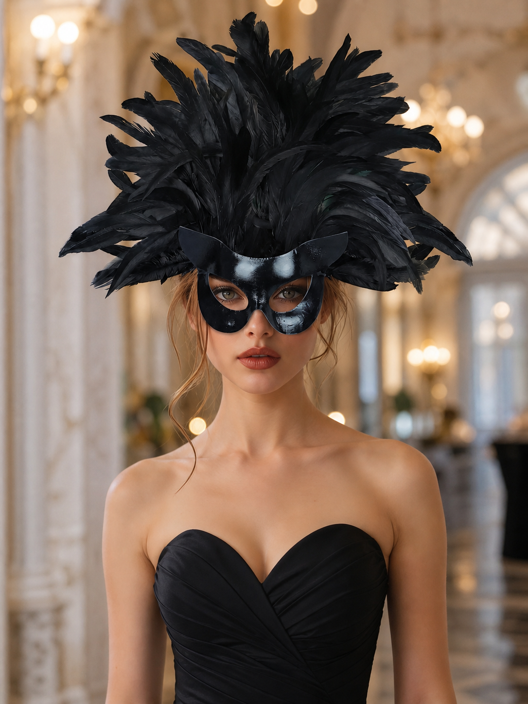 Black Feather Mask for Carnival and Halloween
