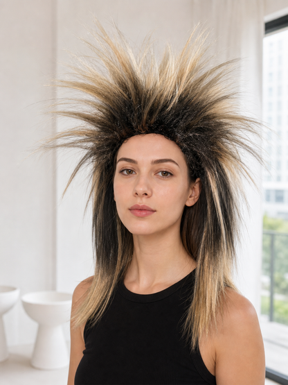 Black and blonde spiked mohawk wig product view 54