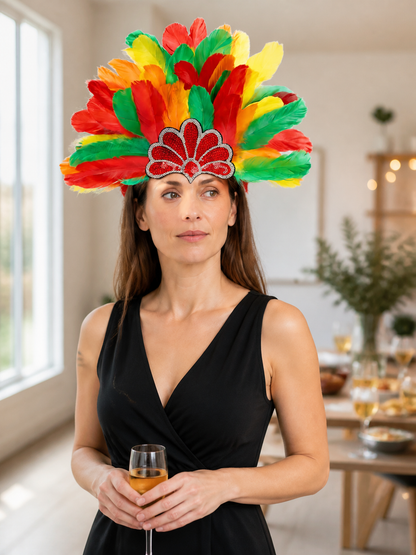 Multicolor feather carnival headpiece with beads product view 45