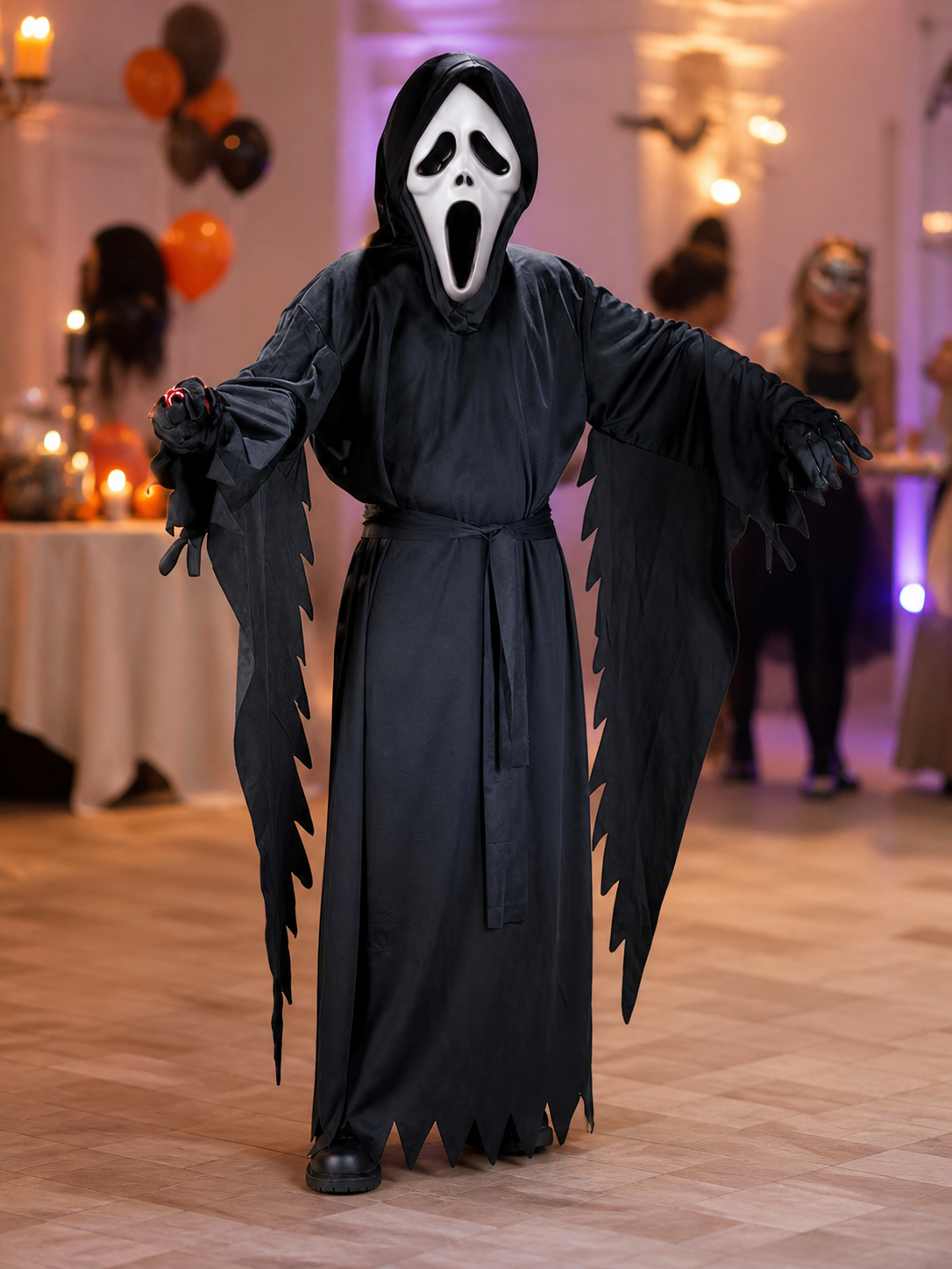 Black ghost robe with hood and white mask