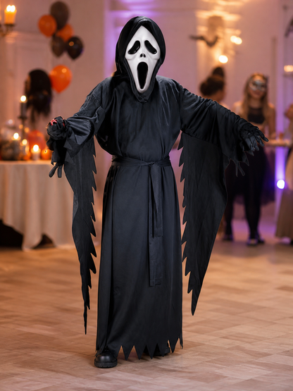 Black ghost robe with hood and white mask