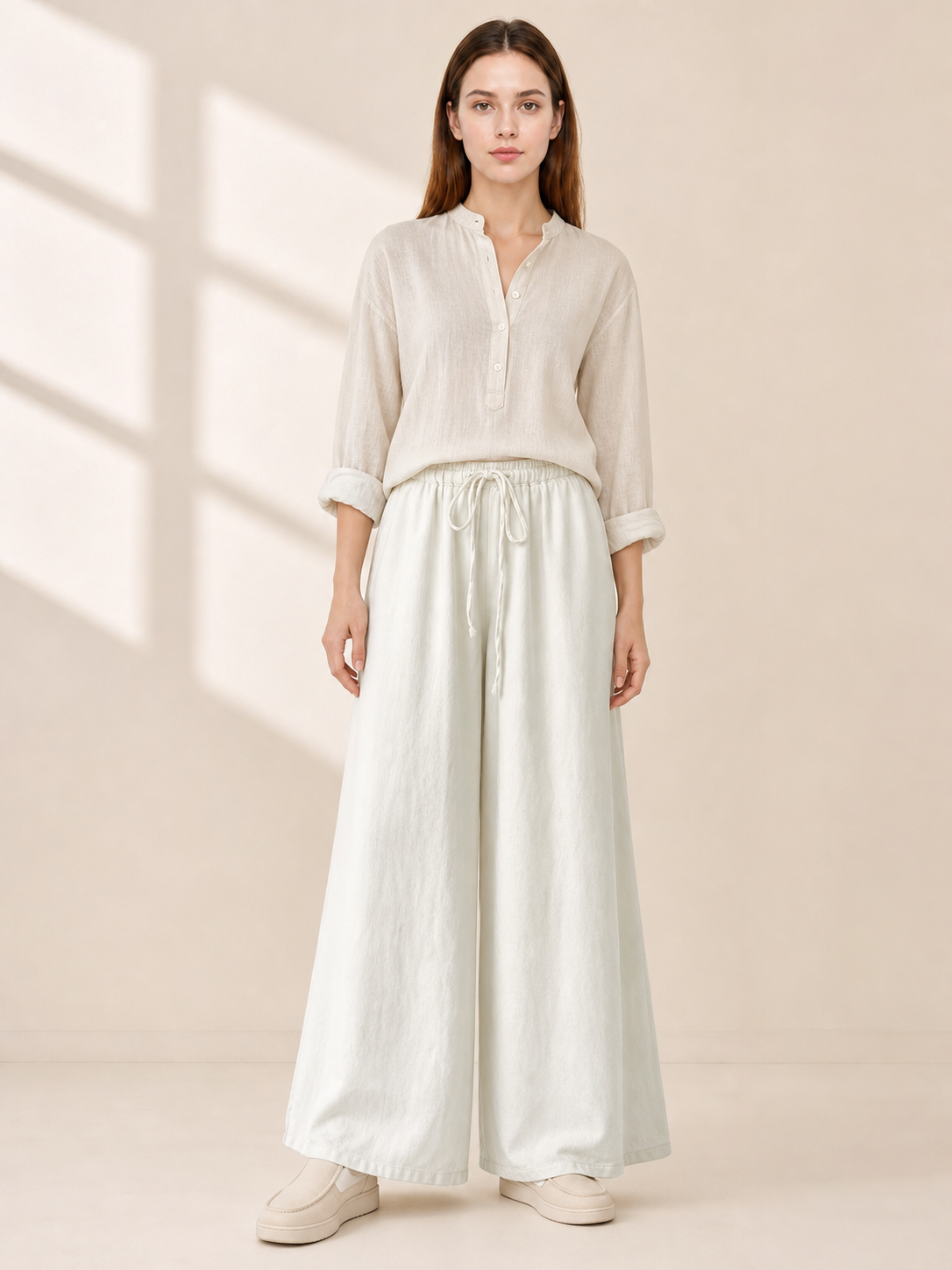 High-Waisted Wide-Leg Drawstring Pants