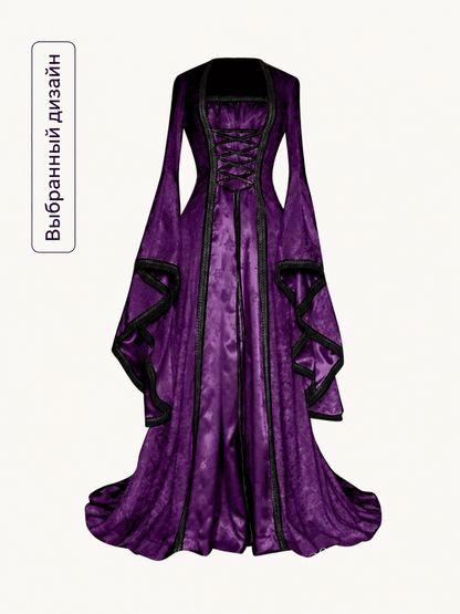 Long Stage Dress with Lace-Up Front and Flared Sleeves Costume Dresses detail 2